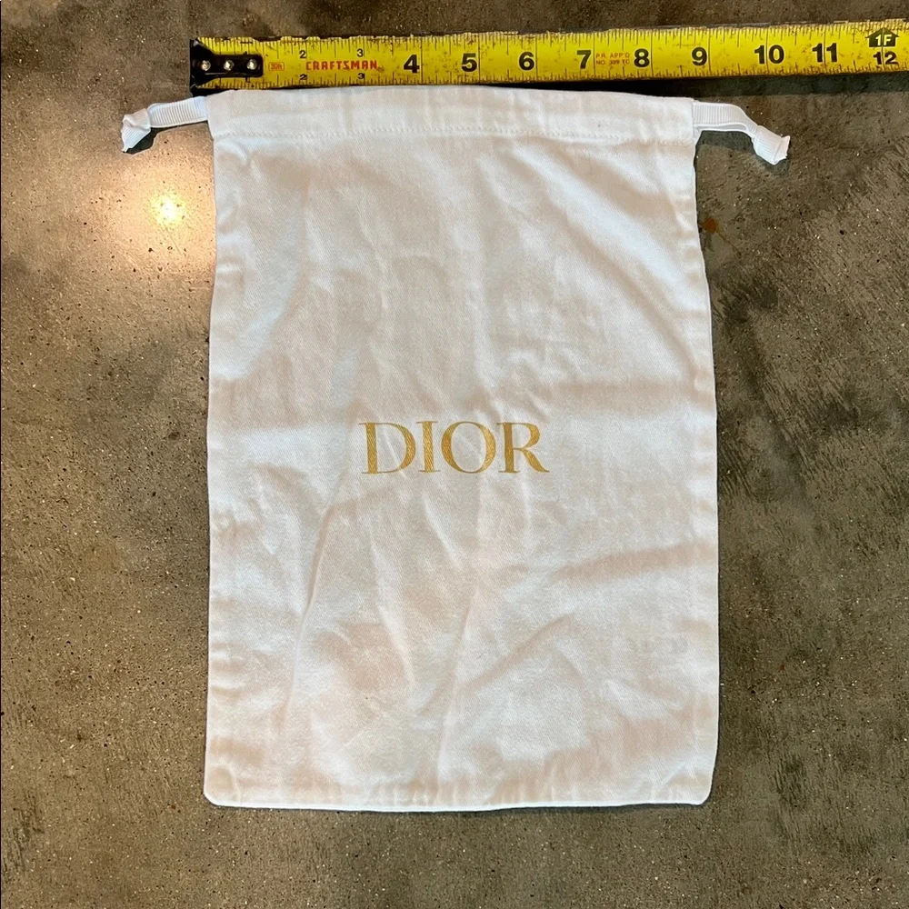 Authentic Dior White Drawstring Pouch with Gold Logo